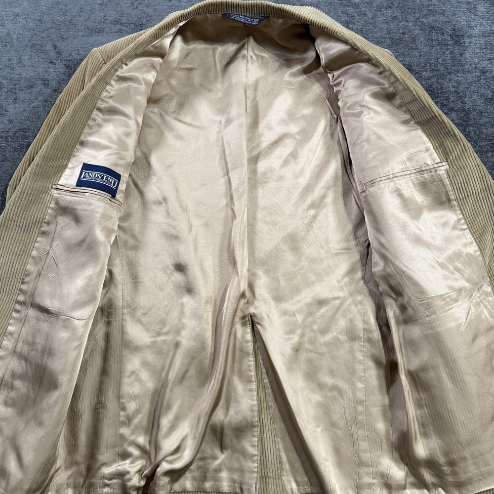 Vintage Lands End Blazer Mens 42R Tan Corduroy 2 Button Leather Elbow Pad Coat - Picture 3 of 13